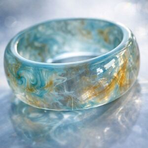 Lucite Resin Bangle Bracelet Ocean Mist See Through Clear Aqua Swirl Coastal